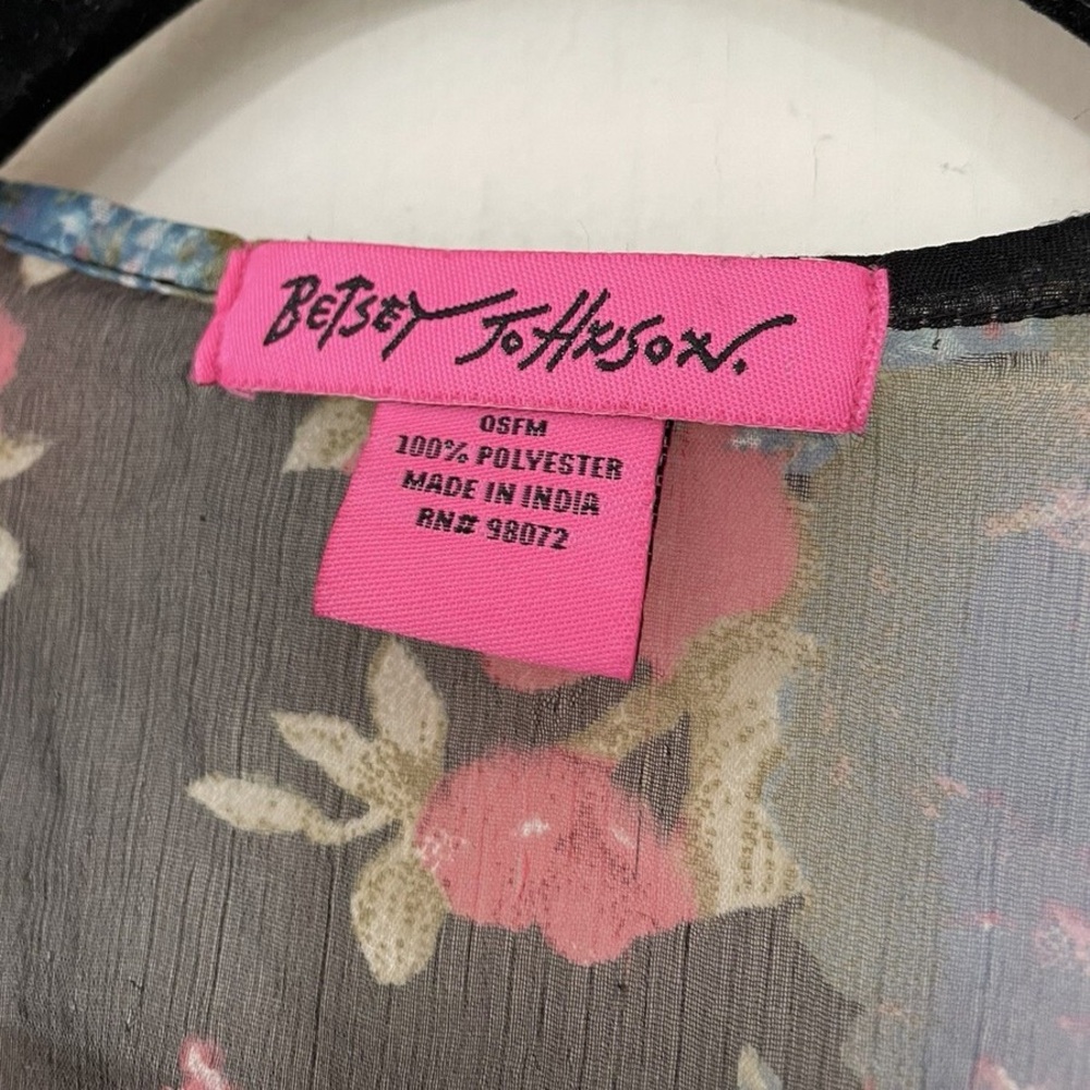 Betsey Johnson Floral Sheer Kimono Duster Swim Cover Up Black Pink One Size - Picture 6 of 6
